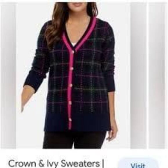 Crown & Ivy Button Up Pink Green and Blue Cardigan 2XL - Picture 1 of 5
